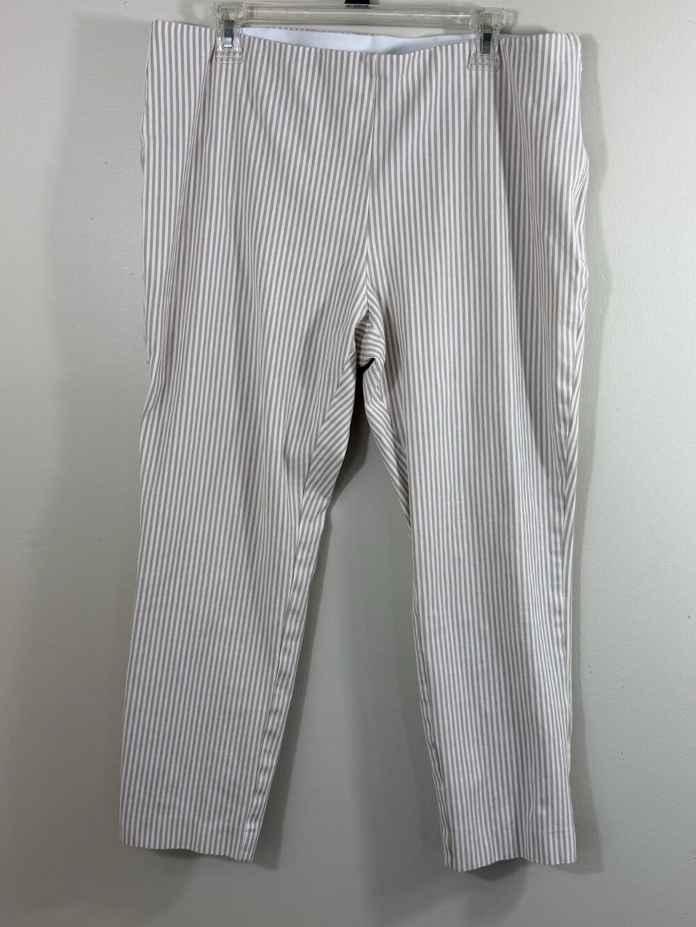 A New Day Pull On Pants Womens Size 16 Beige White Slimming Striped Coastal